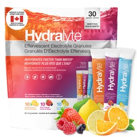 Hydralyte Electrolyte Powder Packets Variety Pack Berry/Orange/Lemonade 30 Pack Hydration Mix to Prevent and Relieve Dehydration All-Natural, Vegan, Gluten Free and Caffeine Free