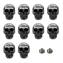 Kesvila 10PCS Skull Head Decorative Buckle Skull Conchos for Leather Screw Back for Bag Leather Belt DIY Craft Making (Antique Silver)