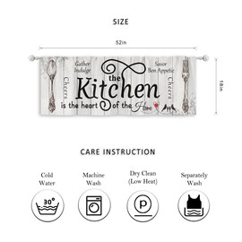 Riyidecor Farmhouse Kitchen Valances Curtains Rustic Vintage Country Wooden Plank Board Fork and Spoon Farm Retro Wood Rod Pocket Funny Bedroom Living Room Treatment Fabric 1 Panel 52Wx18H Inch