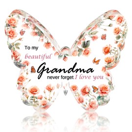 Grandma Gifts, Nan Gifts on Her Birthday, Butterfly Shape Acrylic Plaque Signs with Pink Flower, Gifts for Grandma from Grandchildren, Granny Gifts for Birthday Valentines Christmas