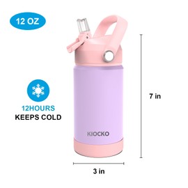 Kids Insulated Water Bottle with Straw,12oz Toddler Cups with Stainless Steel Leak Proof for School Boys Girls（Purple）