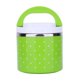 Aislamiento Caja de Almuerzo Térmica Contenedor de Almacenamiento de Alimentos de Acero Inoxidable Caja de Bento portátil con Mango Patrón de Punto Lindo 1/2/3 Capas (Color : Verde, tamaño : 600ML)