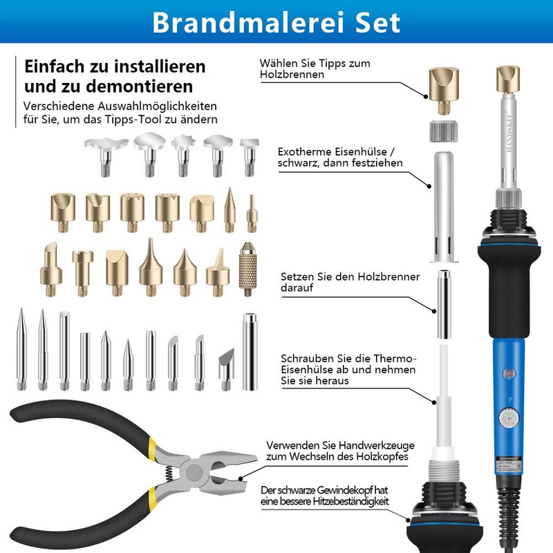 Handskit Pyrography Iron 42-Piece Set Soldering Iron, Burning Iron with