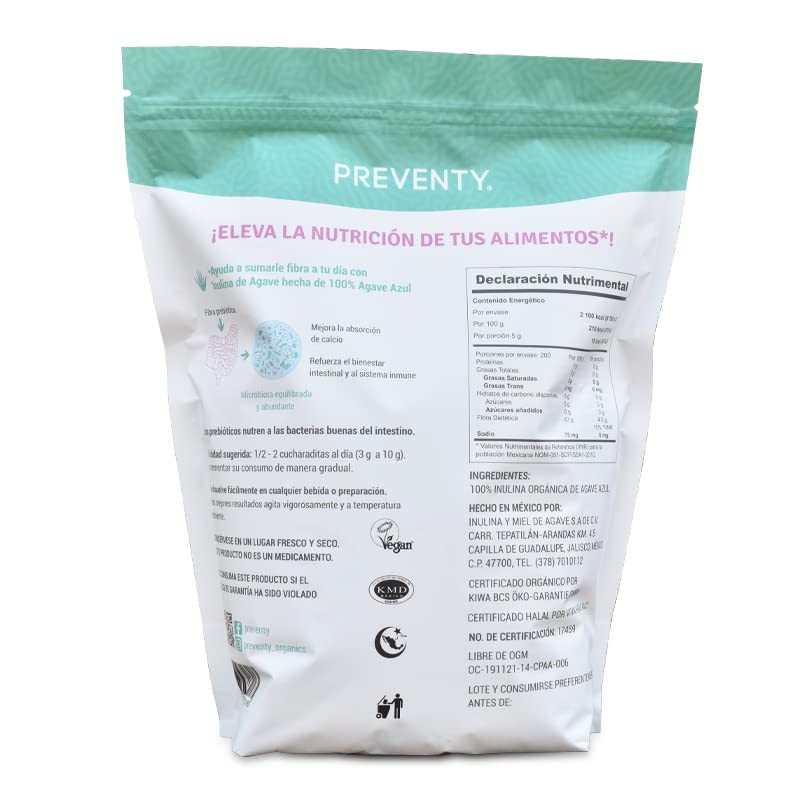 Inulina Agave Fibra Prebiótica Orgánica 1kg 100 Azul Vegano Suplemento