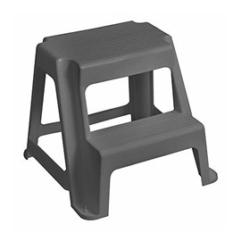 Gracious Living 18.75-Inch Tall, Sturdy Non Slip Plastic 2-Level Home Step Stool for Kitchen, Bathroom, Laundry, or Pantry, Grey