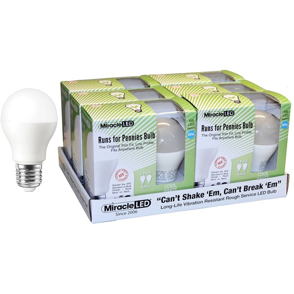 MiracleLED 604938 The Original Runs for Pennies LED Low Profile Household 60W Replacement Light Bulb (12-Pack), Cool Bright White