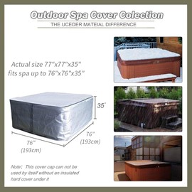 UCEDER Waterproof Hot Tub Cover 170G Polyethylene Spa Cover and UV Protection Hot Tub Sun Shield (76"x76"x35")