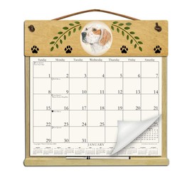 Wooden Refillable Orange English Setter Calendar Holder Filled with The Rest of 2025 and 2026 calendars and an Order Form for 2027