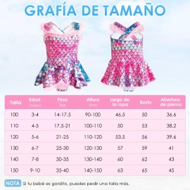 Retolit Traje De Baño Para Niña Una Pieza De Sirena Con Gorra 4pcs