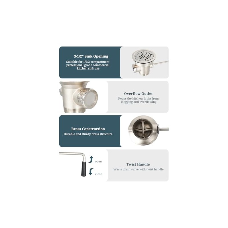 3-1/2 Inch Commercial Sink Drain with Twist Handle Kitchen Sink