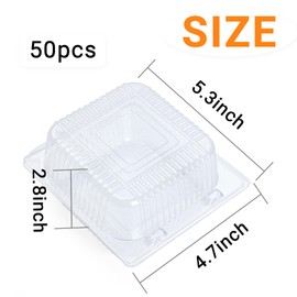 Evnlo Evnlo 50 Count Clear Plastic Containers with Lids for Food, Thickened Disposable Sandwich Containers Clamshell Boxes for Cake Slice, Dessert, Hamburger, Salad, Pastry, Fruits, Takeout Tray, Snack