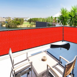 Zip Cable Ties and 3' x 16' Balcony Deck Fence Privacy Screen Cover Panel Shade Cloth Fabric for Chain Link Fence Patio Pool Railing Porch Playground Yard Garden Playcourt Farm (Red)