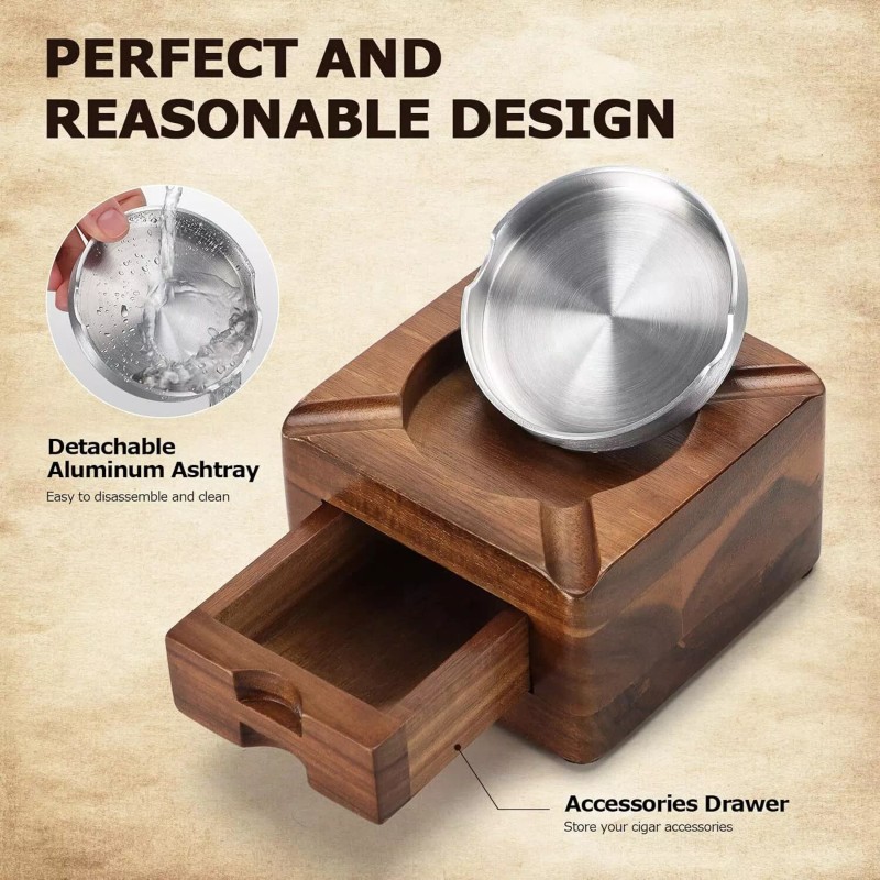 Cigar Ashtray, Wooden Ashtray, Square Ashtray 4 Slots Cigar Holder