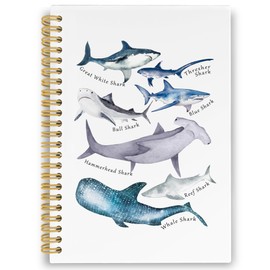XPH Ocean Shark Spiral Notebook, Marine Biology Learning Journaling Notebooks for Office School, Summer Sea Theme Hardcover Journals Gifts for Boys Kids, 160 Pages 5.5 x 8.3 Inch, Shark Lovers Gifts