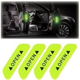 Reswish 4PCS Universal Car Door Open Prompt Warning Stickers,Reflective Open Prompt Stickers for Car Door,Night Visibility Auto Open Sign Anti-Collision Safety Prompt Decals Decal Tape (Green)