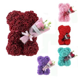 Artificial Rose Bear, 1 Count Artificial Rose Bear with Flower, Decoration Flowers for Home Festival Wedding Valentine's Day - Color: Dark Blue, Size: one-size