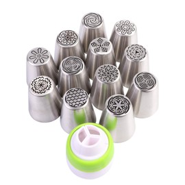 Soleebee 12 STK Edelstahl Russische Tüllen Kuchen Blume Spritztüllen Garniertülle Tüllen Dekorationen Rohrverlegung Düsen Tortenspritze Kuchen Dekorationswerkzeuge Set mit 1 Koppler Spritze (Set A)