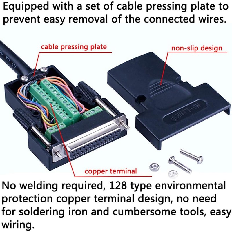 Harrisen DB25 Solderless Socket, RS232 D-SUB Serial to 25-Pin Connection