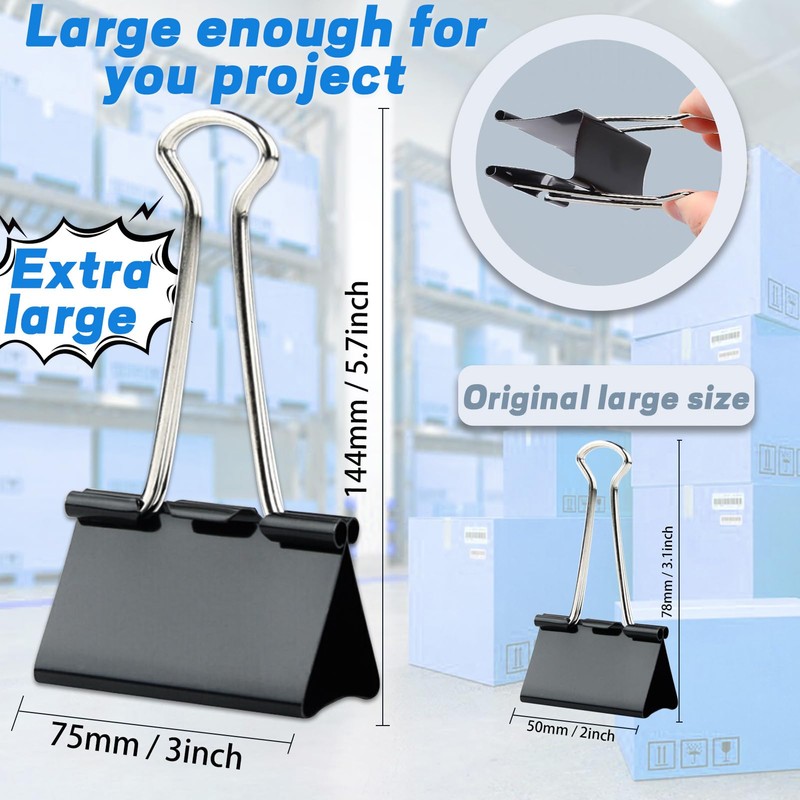 TOTDTDA 3 Inch Extra Large Jumbo Binder Clips (12 Pack),
