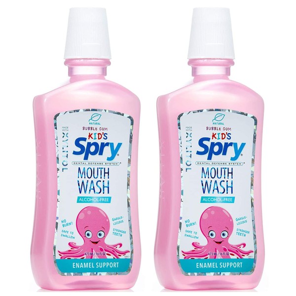 Spry Kids Mouthwash, Xylitol Oral Rinse, Bubble Gum - 16 fl oz (Pack of 2)