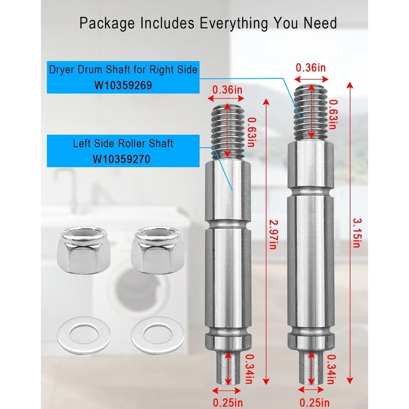 W10359270 W10359269 Dryer Left and Right Side Shafts Kit Fit