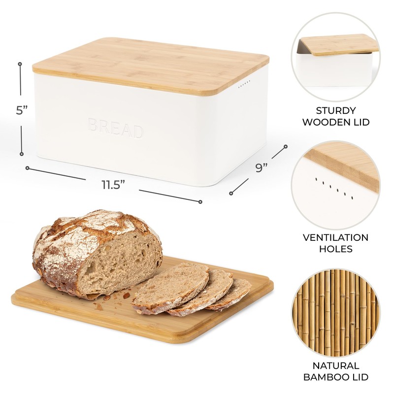 Beautiful Bread Box With Wooden Lid For Your Kitchen Countertop