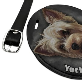 Yorkshire Terrier Yorkie Dog Pet Round Leather Luggage Card Carry-On ID Tag