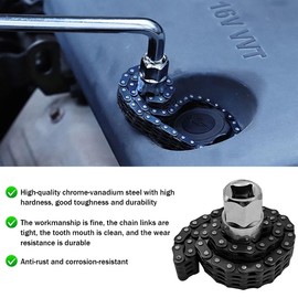 JNNJ 44 Section Oil Filter Wrench, Heavy Duty Ratcheting, Adjustable Chain, 12.7x14.3x3.5cm, 0.64kg, Black