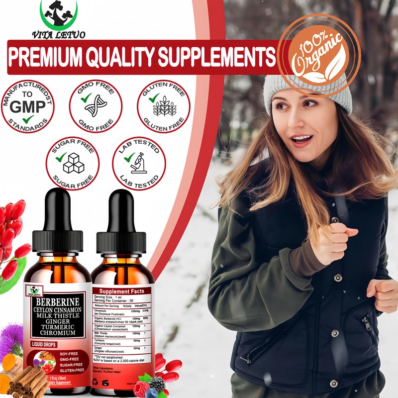 Berberine Drops, High Absorption 6-in-1 Liquid Berberine Supplement with Ceylon