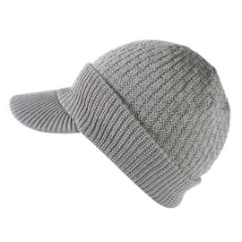 TOP-EX L XL Winter Hats with Brim for Men Women - Merino Wool Beanie Knit Stocking Cap with Visor Bill, Warm Brimmed Golf Beanie for Cold Weather L/XL Grey