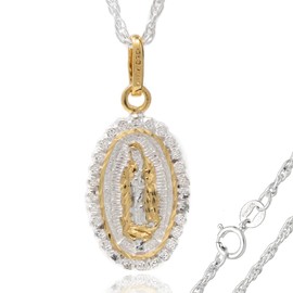Collar con Medalla de la Virgen de Guadalupe en Plata Esterlina 925 para Dama Cadena Torzal Doble de 50 Cm y 1.7mm Cadena de Plata para Dama - FALÚ JOYERÍA