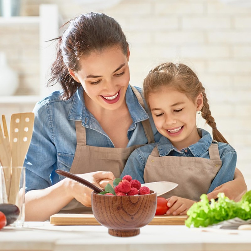 STOBAZA 2 Set Wooden Bowl and Spoon Set Tableware for