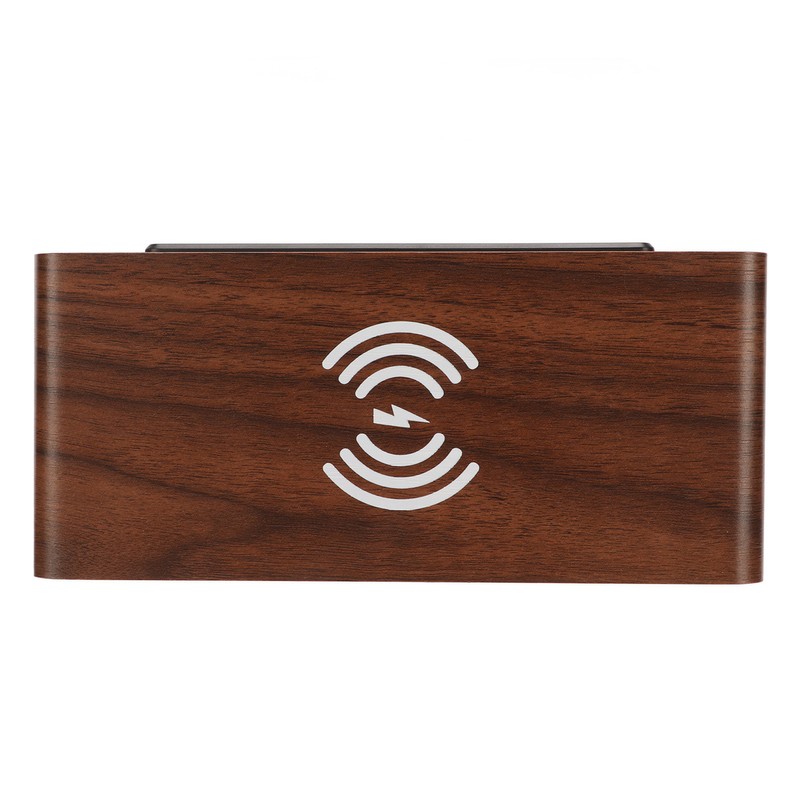 Wooden Digital Alarm Clock Yellow LED Display Adjustable Dimmer Weekday