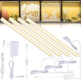 JUSJUBR 4PCS x 12inch Display Cabinet Lights Warm White, Dimmable LED Shelf Lighting with Memory Function, Bookshelf Lighting, LED Lights for Display Case/Pantry/Closet/Safe, 3000K