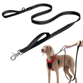 Sporn Dual Handle Padded Dog Training Leash, 6ft Long Dog Leash Heavy Duty for Maximum Control, 360-Degree Swivel with Reflective Strap for High Visibility in Low Light Condition, Black