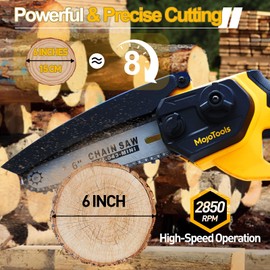 MoJoTools Mini Chainsaw 6-Inch Cordless, Battery-Powered with 2 Batteries for Tree Trimming, Branch Cutting, Gardening – Gift for Dad and Husband