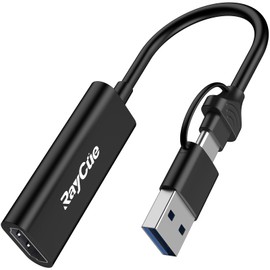 RayCue HDMI Capture Board, Switch-Compatible, Video Capture Card Game, 4K Input & 1080P Output, USB & Type C, 2 in 1, Small, Lightweight, For Game Recording, HDMI Video Recording, Live Distribution, Compatible with Windows, Linux, Mac, Android, iPad OS 17, Japanese Instruction Manual Included, Black