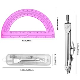 Tdfronien Students Geometry Math Set, Drawing Compass and 6 Inch Transparent Swing arm Protractor 180 Degree Math Protractor (Pink)