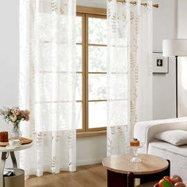 Deconovo Grommet Floral Semi-Sheer Light Flitering Curtains, Bleached White, 52W x 63L