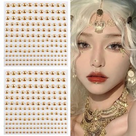 2 Sheets Gold Self Adhesive Rhinestones Sticker 4Sizes Face Gem Glitter Sticker for DIY Crafts Makeup(3/4/5/6MM)