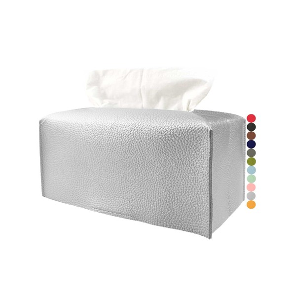 Rectangle Tissue Box Cover Silver - Normal Size Leather Rectangular