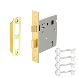 Upgraded Mortise Lock Replacement Parts, Vintage Old Style Indoor Mortise Lock Assembly Kit with Antique Skeleton Keys and Reversible Latch Bolt, Mortise Lock Set Interior Door Polished Brass
