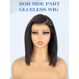 Ashart 12 Inch Side Part 7x5 Glueless Bob Wig Human Hair Pre Bleached HD Lace Front Glueless Wigs Human Hair Pre Plucked Pre Cut Wear and Go 180% Density Short Straight Bob Wigs for Black Women