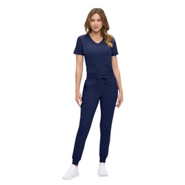 Natural Uniforms Womens Ultra-Soft Luxe Stretch Jogger Scrub Set with Regular and Petite Sizes (True Navy Blue, Medium-Petite)