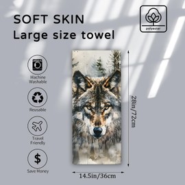 VODRM Cool Wolf 2PCS Hand Towels,Majestic Forest Wildlife Decor Kitchen Towel Set,Polyester Dish Handtowel,14.5" X 28",Soft Absorbent,for Bathroom Bath Spa Decoration,Housewarming Gifts