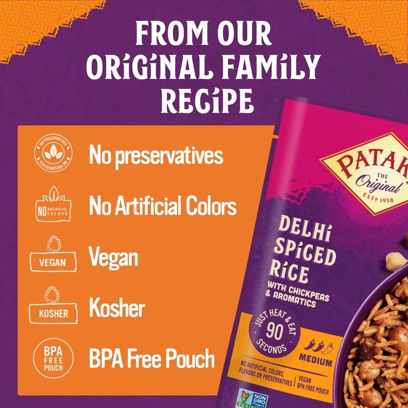 Patak’s Delhi Spiced Rice - Fragrant Basmati Rice w/Chickpeas, Onion