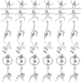 SUNNYCLUE 1 Box 120Pcs 6 Styles Gymnast Charms Bulk Silver Gymnastics Charms Alloy Athlete Sports Tibetan Antique Cheerleader Sportsmanship Dancer Charm for Jewelry Making Charms DIY Craft Necklace,