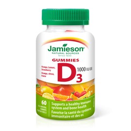 Jamieson Vitamin D3 1,000 IU Gummies - Orange, Strawberry, Lemon Flavour, 60 Gummies