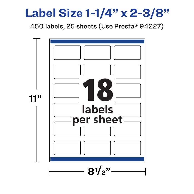 Avery Matte White Rectangle Labels with Sure Feed, 1-1/4" x