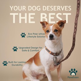 Premium Dog Collar and Leash Set,Pawereen Heavy Duty Collar and Leash Set for Small Medium Large Dogs,Adjustable Eco-Friendly Recycled Polyester Webbing,Full Metal Buckle, 5.2 ft Length, Size M|Coffee